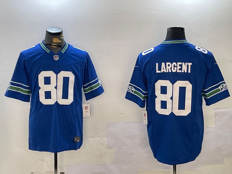 Men Seattle Seahawks #80 Largent Blue Throwback three generations 2024 Nike Limited NFL Jersey style 1